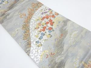 菊に若松・片輪車模様織り出し袋帯